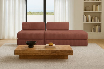 Canapé 3 places - 2 modules convertibles : Canapé 2 places + Fauteuil - Velours côtelé Terracotta