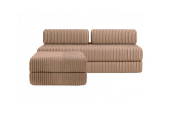 Canapé d'angle 4 places - 2 modules convertibles : Canapé 3 places + Pouf - Velours côtelé XL Marron Canapé d'angle 4 places - 2 modules convertibles : Canapé 3 places + Pouf - Velours côtelé XL Marron