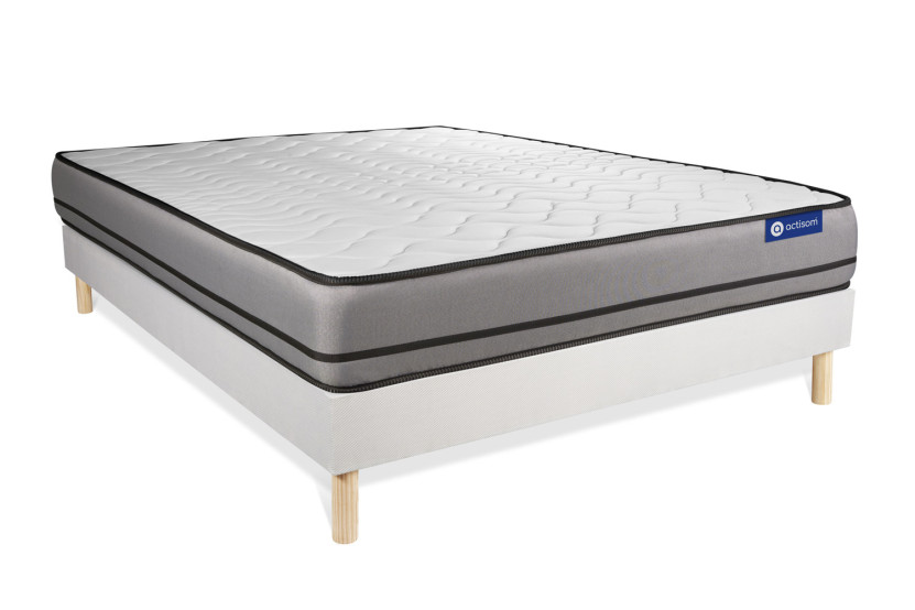 Ensemble Matelas Sommier 130x220 cm - Sommier Blanc (en kit) - Actimemo Night