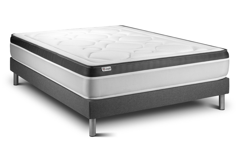 Ensemble Matelas Sommier 135x200 cm - Sommier Gris (en kit) - Vital Ergo