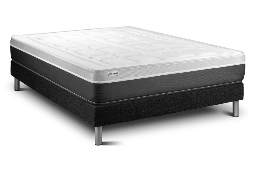 Ensemble Matelas Sommier 140x190 cm - Sommier Noir (en kit) - Vital Soft
