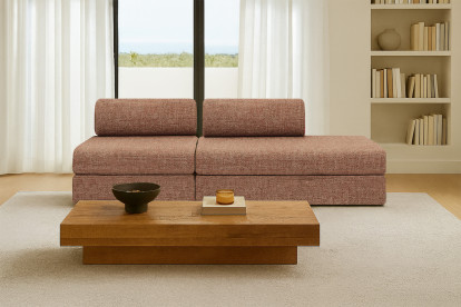 Canapé 3 places - 2 modules convertibles : Canapé 2 places + Fauteuil - Tissu tweed Rouge