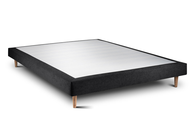Lit 160x200 cm - Sommier tapissier H29 cm + tête de lit tapissée - Tissu Toile natté Noir