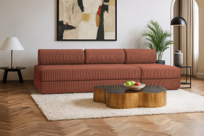 Canapé 4 places - 2 modules convertibles : Canapé 3 places + Fauteuil - Velours côtelé Terracotta