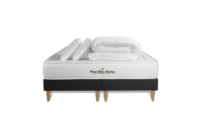 Pack lit complet 180x200 cm - Matelas + 2 Sommiers noirs + 2 oreillers + Couette - Lancaster