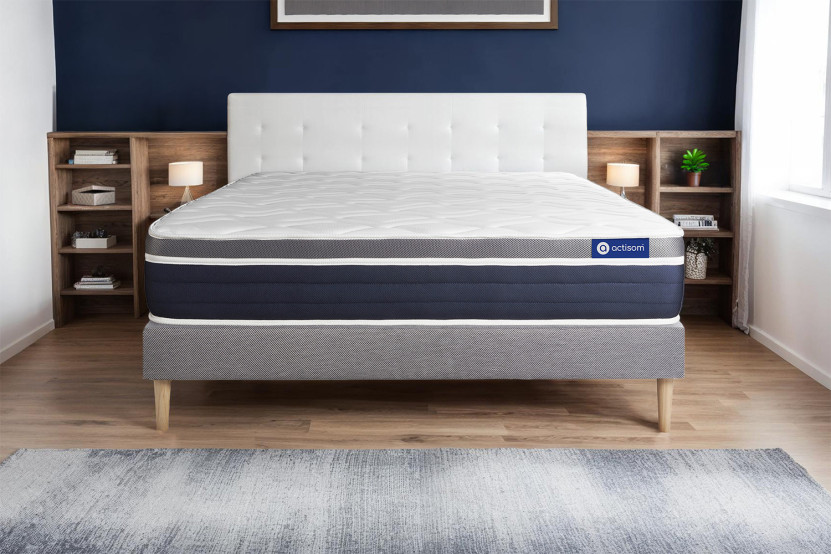 Ensemble Matelas Sommier 135x190 cm - Sommier Gris (en kit) - Actimemo Confort