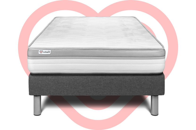 Ensemble Matelas Sommier 90x200 cm - Sommier Gris (en kit) - Vital Relax
