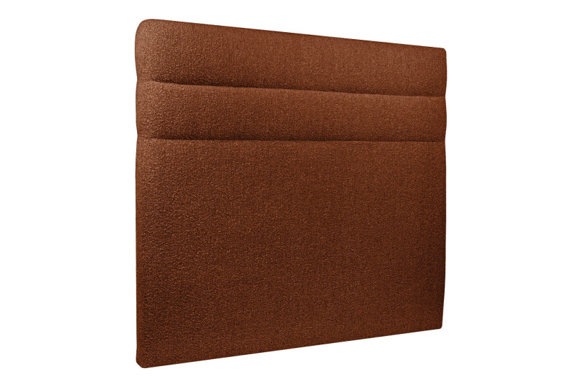 Lit 2x 90x200 cm - Sommier tapissier H29 cm + tête de lit à lignes - Tissu Bouclette Terracotta