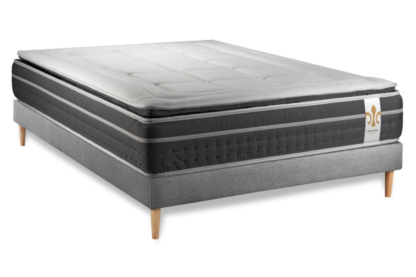 Ensemble Matelas Sommier 140x200 cm - Sommier Gris (en kit) - Trente PLUS