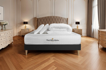 Pack lit complet 180x200 cm - Matelas + Sommier Noir (en kit) + 2 oreillers + Couette - Balmoral