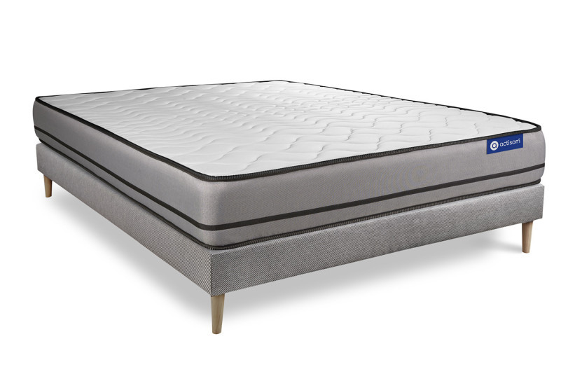 Ensemble Matelas Sommier 150x200 cm - Sommier Gris (en kit) - Actimemo Night