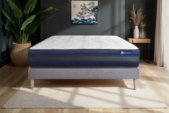 Ensemble Matelas Sommier 130x210 cm - Sommier Gris (en kit) - Actilatex Tech