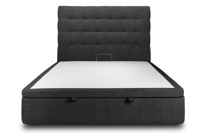 Lit coffre 200x200 cm avec Tête de lit capitonnée - Tissu Toile natté Noir