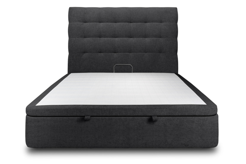 Lit coffre 200x200 cm avec Tête de lit capitonnée - Tissu Toile natté Noir