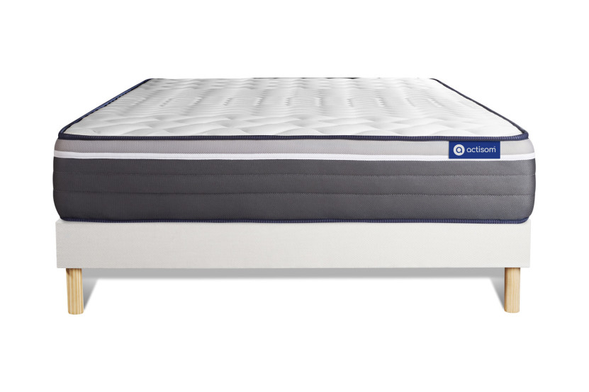Ensemble Matelas Sommier 130x210 cm - Sommier Blanc (en kit) - Actilatex Plus