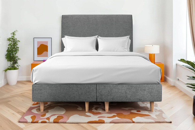 Lit 2x 80x200 cm - Sommier tapissier H35 cm + tête de lit tapissée - Tissu Toile natté Gris Anthracite