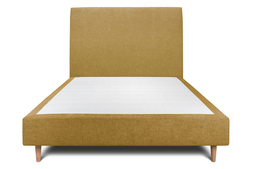 Lit 160x200 cm - Sommier tapissier H35 cm + tête de lit tapissée - Tissu Toile natté Jaune