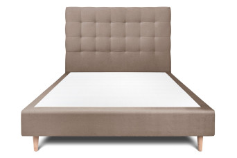 Lit 135x190 cm - Sommier tapissier H35 cm + tête de lit capitonnée - Tissu Velours Taupe