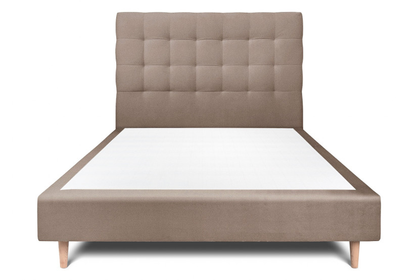 Lit 135x190 cm - Sommier tapissier H35 cm + tête de lit capitonnée - Tissu Velours Taupe