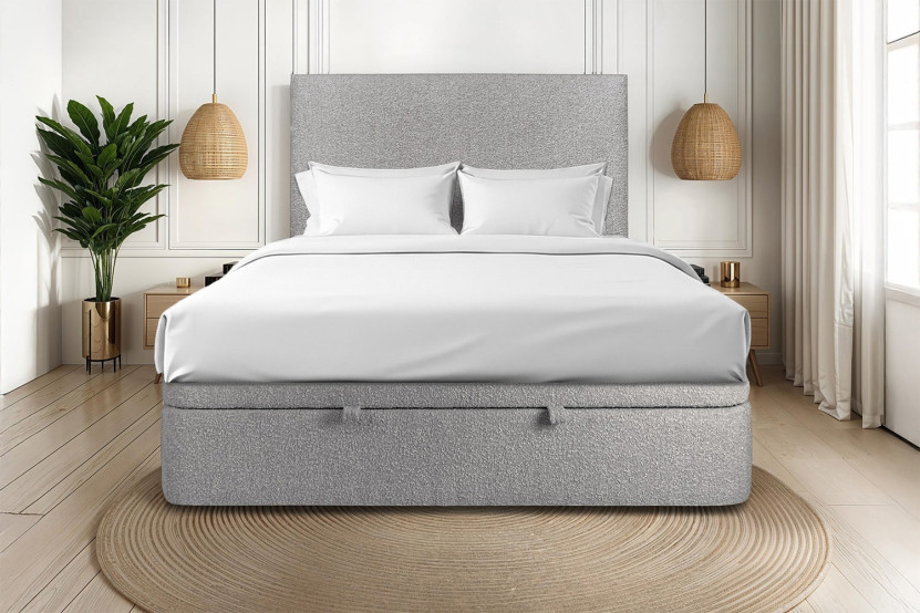 Sommier Coffre 140x190 cm - Bouclette - Gris