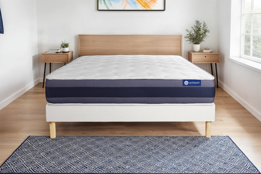 Ensemble Matelas Sommier 120x195 cm - Sommier Blanc (en kit) - Actimemo Morpho