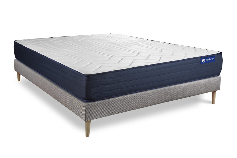 Ensemble Matelas Sommier 140x200 cm - Sommier Gris (en kit) - Actilatex Life