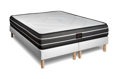 Pack lit complet 160x200 cm - Matelas + 2 Sommiers Blancs + 2 oreillers + Couette - Exclusive