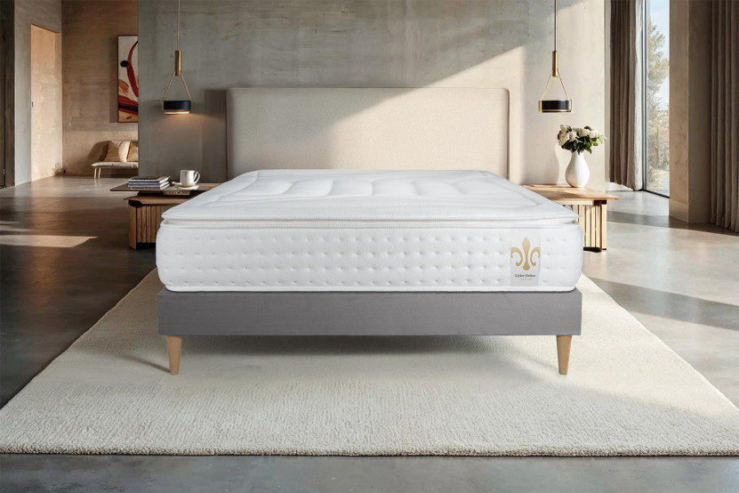 Ensemble Matelas Sommier 90x190 cm - Sommier Gris (en kit) - Vingt-Quatre PLUS
