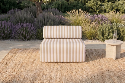 Fauteuil modulable - Tissu extérieur à rayures, blanc et beige