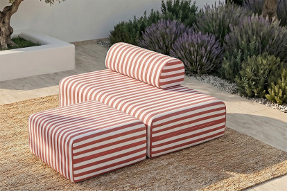 Pouf modulable - Tissu extérieur à rayures, blanc et rouge