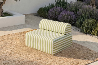 Fauteuil modulable - Tissu extérieur à rayures, blanc et vert anis
