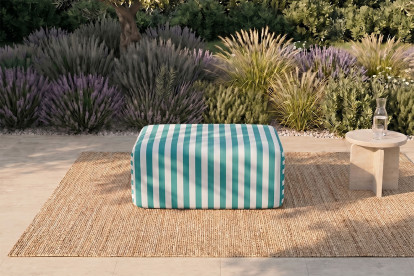 Pouf modulable - Tissu extérieur à rayures, blanc et bleu turquoise