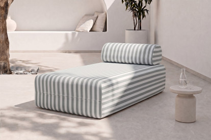 Méridienne modulable - Tissu extérieur à rayures, blanc et gris
