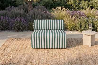 Fauteuil modulable - Tissu extérieur à rayures, blanc et vert foncé