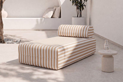 Méridienne modulable - Tissu extérieur à rayures, blanc et marron