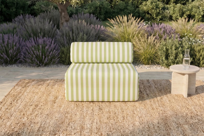 Fauteuil modulable - Tissu extérieur à rayures, blanc et vert anis