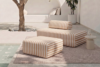 Pouf modulable - Tissu extérieur à rayures, blanc et marron