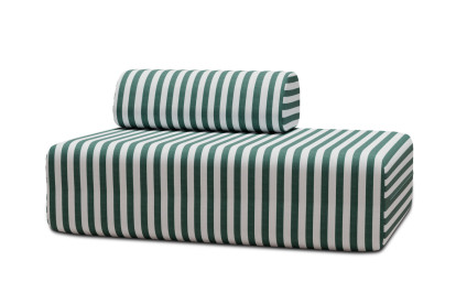 Canapé 2 places modulable - Tissu extérieur à rayures, blanc et vert foncé