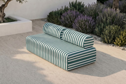 Canapé 3 places modulable - Tissu extérieur à rayures, blanc et vert foncé