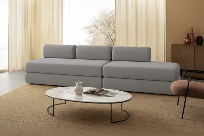 Canapé 5 places - 2 modules convertibles : Canapé 3 places + Canapé 2 places - Tissu lisse Gris