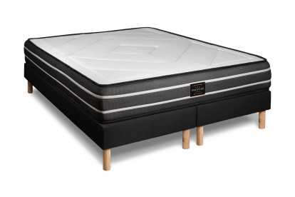 Ensemble Matelas Sommier 200x200 cm - 2 Sommiers Noirs (déjà monté) - Exclusive