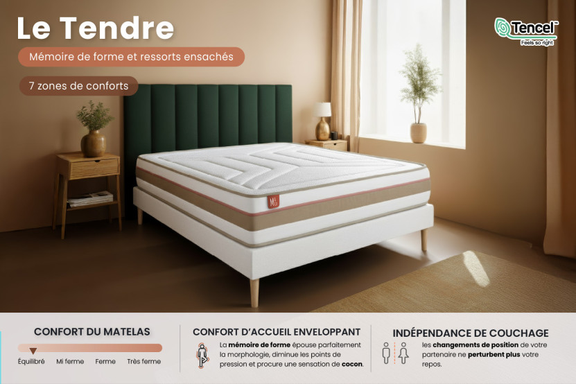 Matelas 140x190 cm Ressorts ensachés et Mémoire de forme - Le Tendre