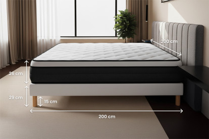 Pack lit complet 200x200 cm - Matelas + Sommier Blanc (en kit) + 2 oreillers + Couette - Suite