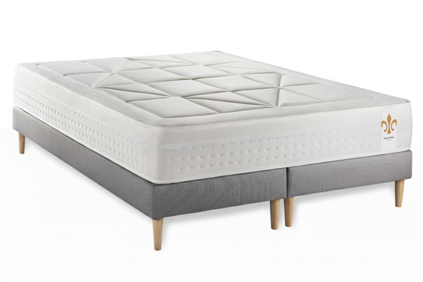 Pack lit complet 160x200 cm - Matelas + 2 Sommiers Gris + 2 oreillers + Couette - Vingt-Huit