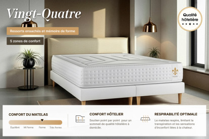 Matelas 140x200 cm Ressorts ensachés et Mémoire de forme - Vingt-Quatre