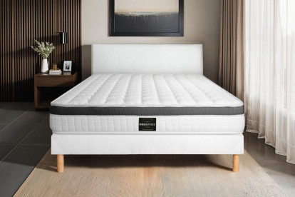 Ensemble Matelas Sommier 90x190 cm - Sommier Blanc (déjà monté) - Supérieur