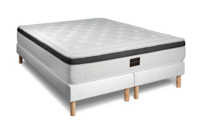 Pack lit complet 160x200 cm - Matelas + 2 Sommiers Blancs + 2 oreillers + Couette - Privilège