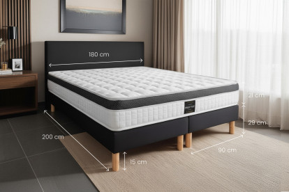 Ensemble Matelas Sommier 180x200 cm - 2 Sommiers Noirs (déjà monté) - Supérieur