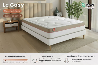 Ensemble Matelas Sommier 90x200 cm - Sommier Beige (en kit) - Le Cosy