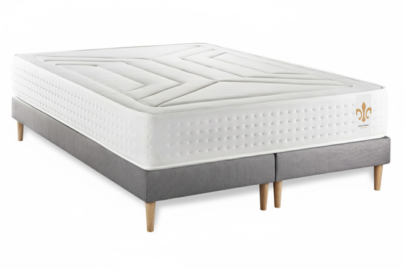 Pack lit complet 200x200 cm - Matelas + 2 Sommiers Gris + 2 oreillers + Couette - Vingt-Quatre